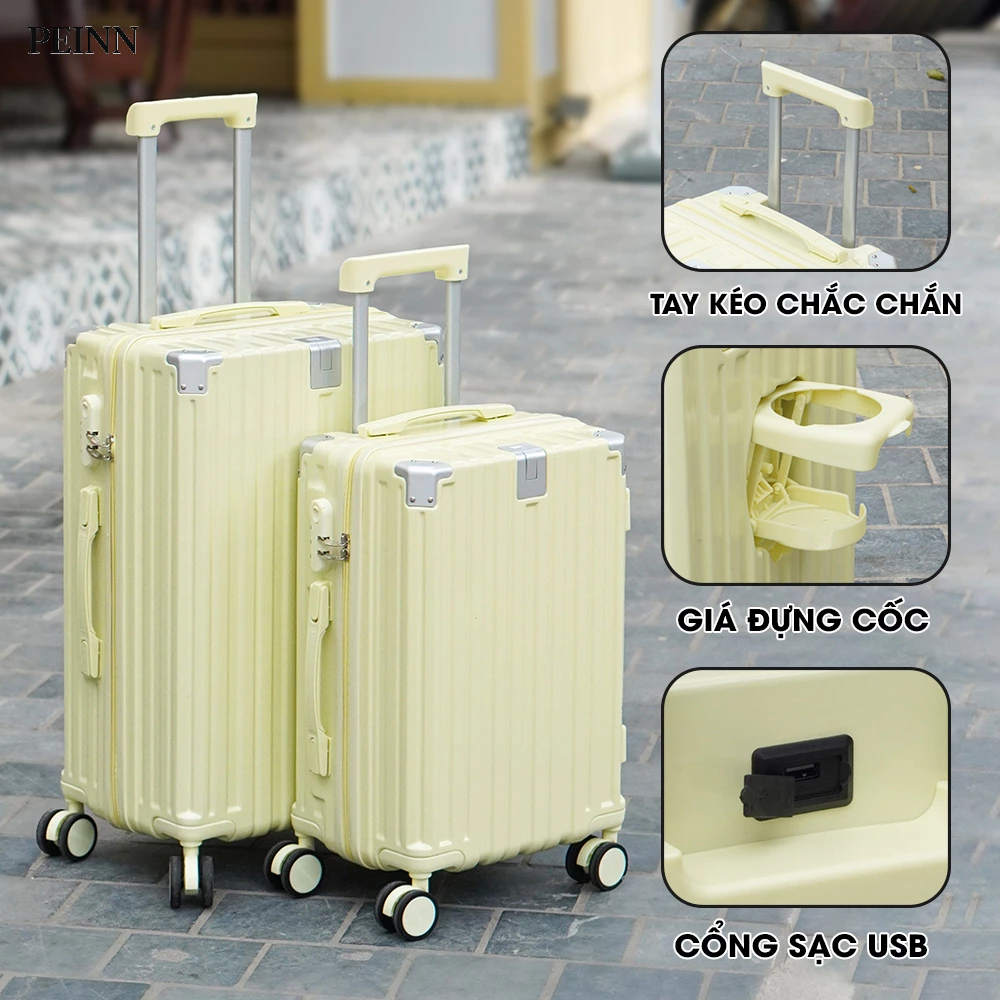 [Peinn]Vali kéo du lịch thời trang SUNNY SV15/CHOCO tích hợp nhiều tính năng (size 20/24/28)