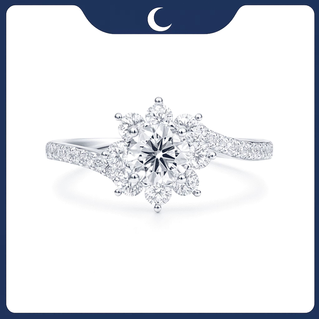 Nhẫn hoa Luna Jewelry đá Moissanite đai chéo tiểu thư