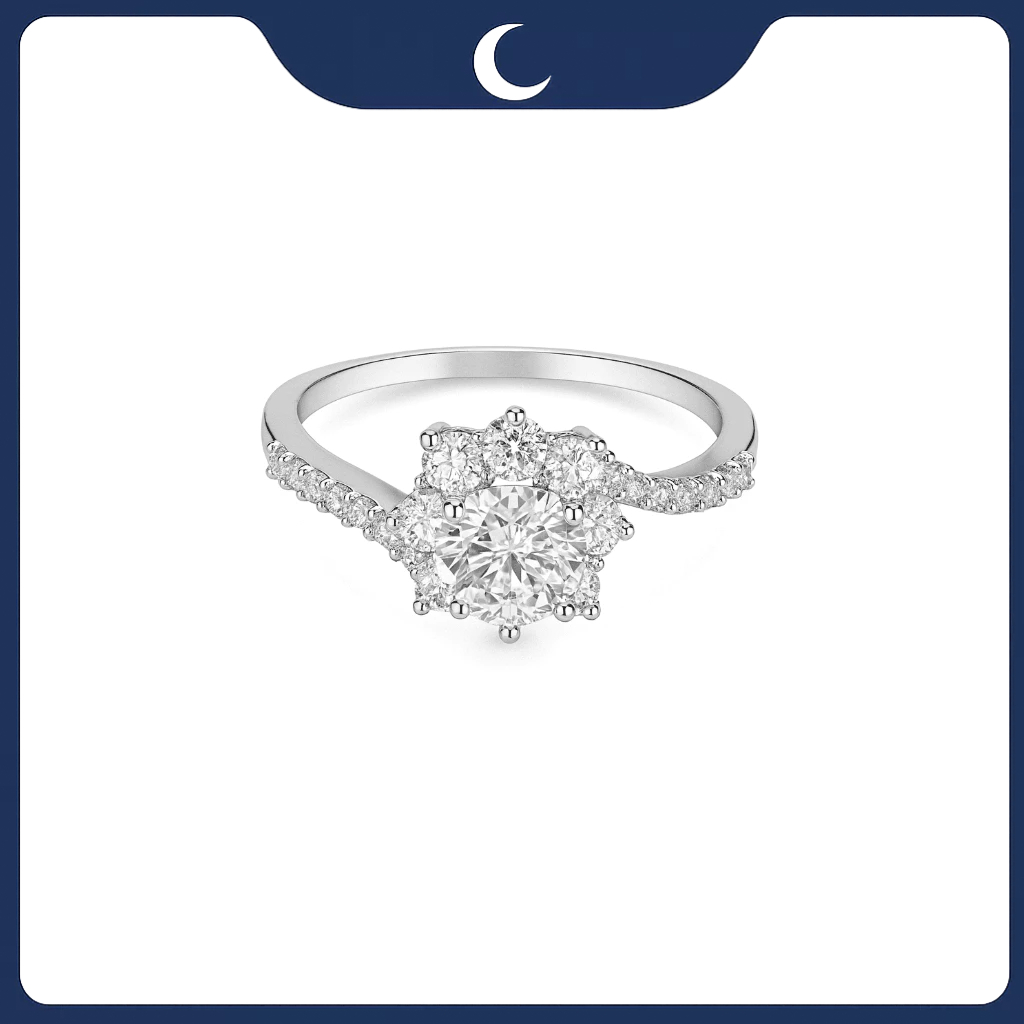 Nhẫn hoa Luna Jewelry đá Moissanite đai chéo tiểu thư
