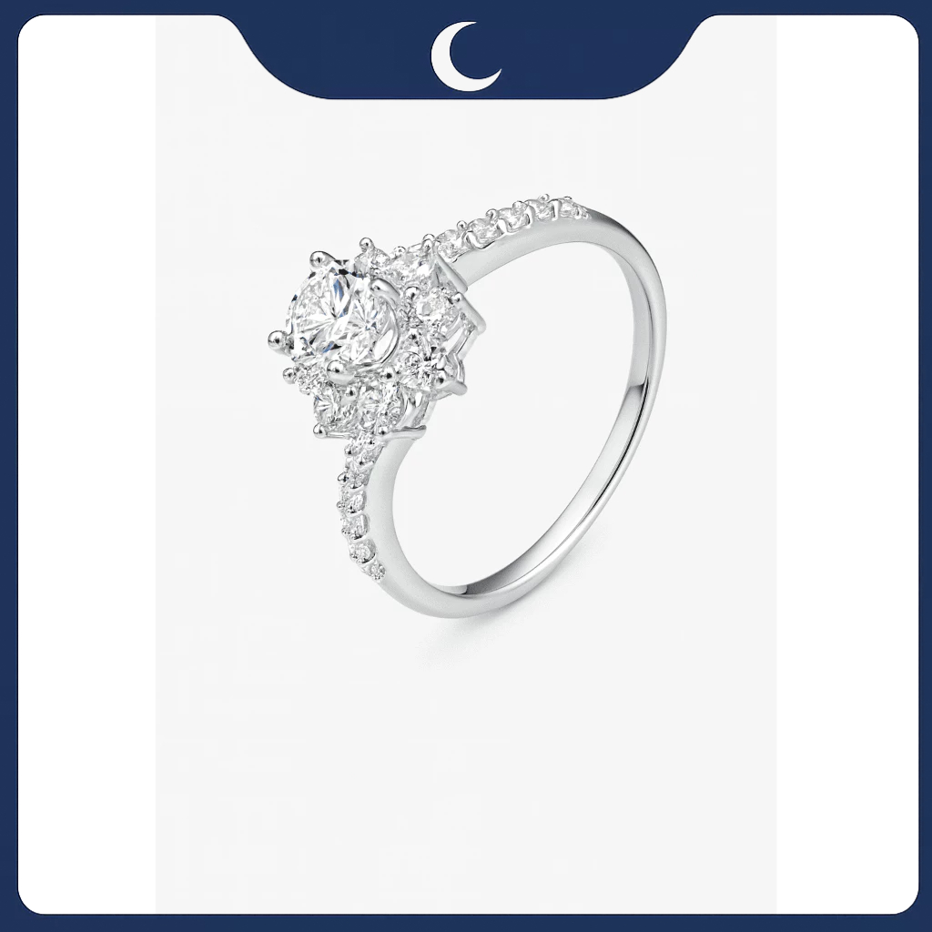 Nhẫn hoa Luna Jewelry đá Moissanite đai chéo tiểu thư