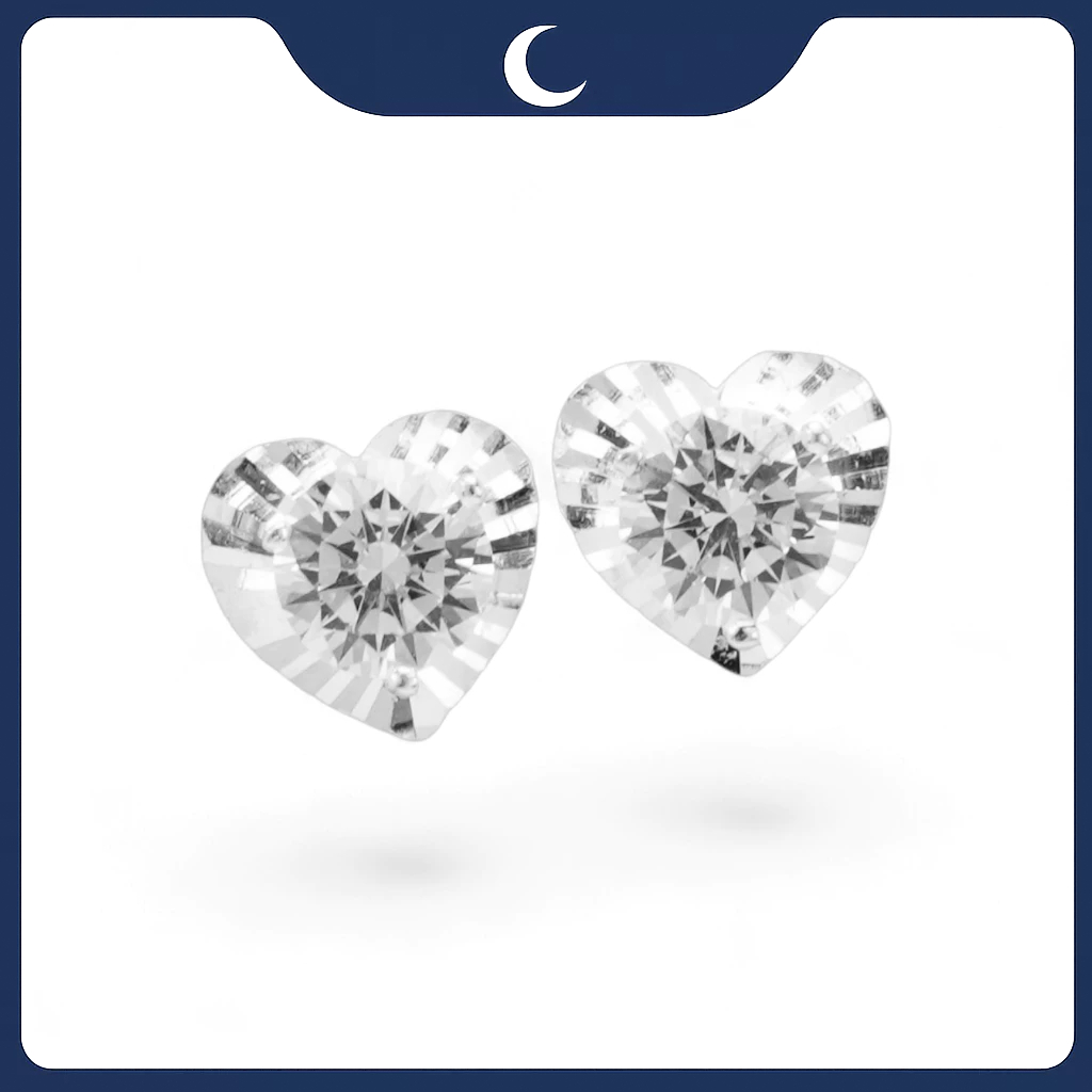 Khuyên tai bạc 925 Luna Jewelry dạng chuôi hình trái tim đính Đá Mossanite