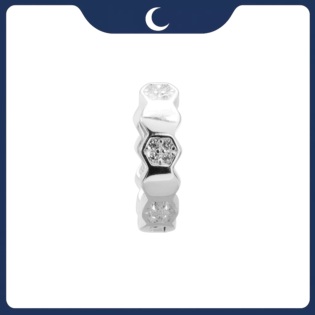 Khuyên tai bạc 925 dạng khoen thiết kế tổ ong đính đá Luna Jewelry