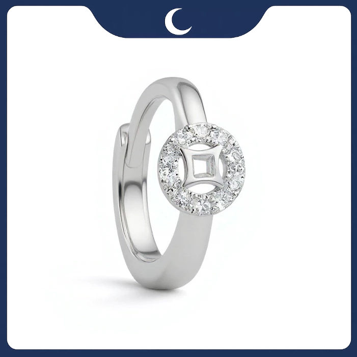 Khuyên tai bạc 925 Luna Jewelry dạng khoen kim tiền may mắn