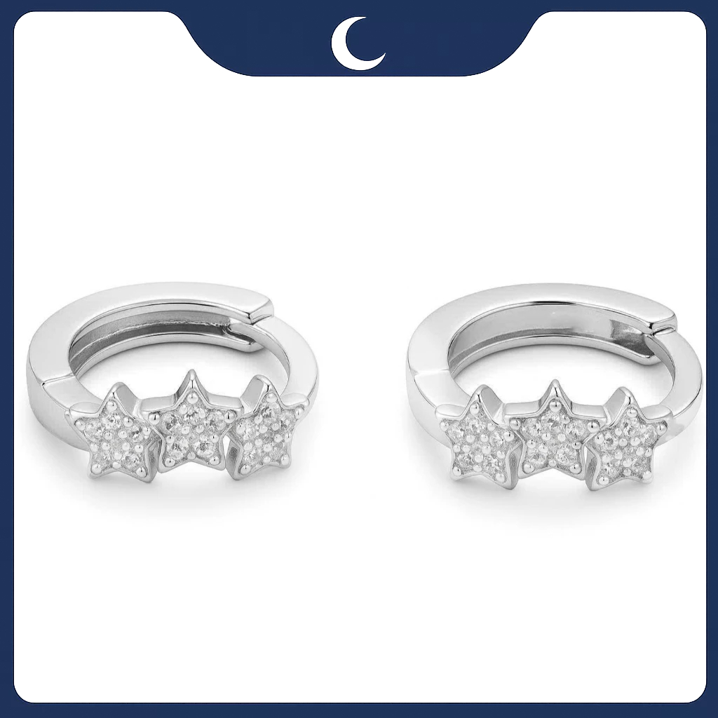 Khuyên tai bạc 925 Luna Jewelry dạng khoen hình ngôi sao nhỏ nạm đá