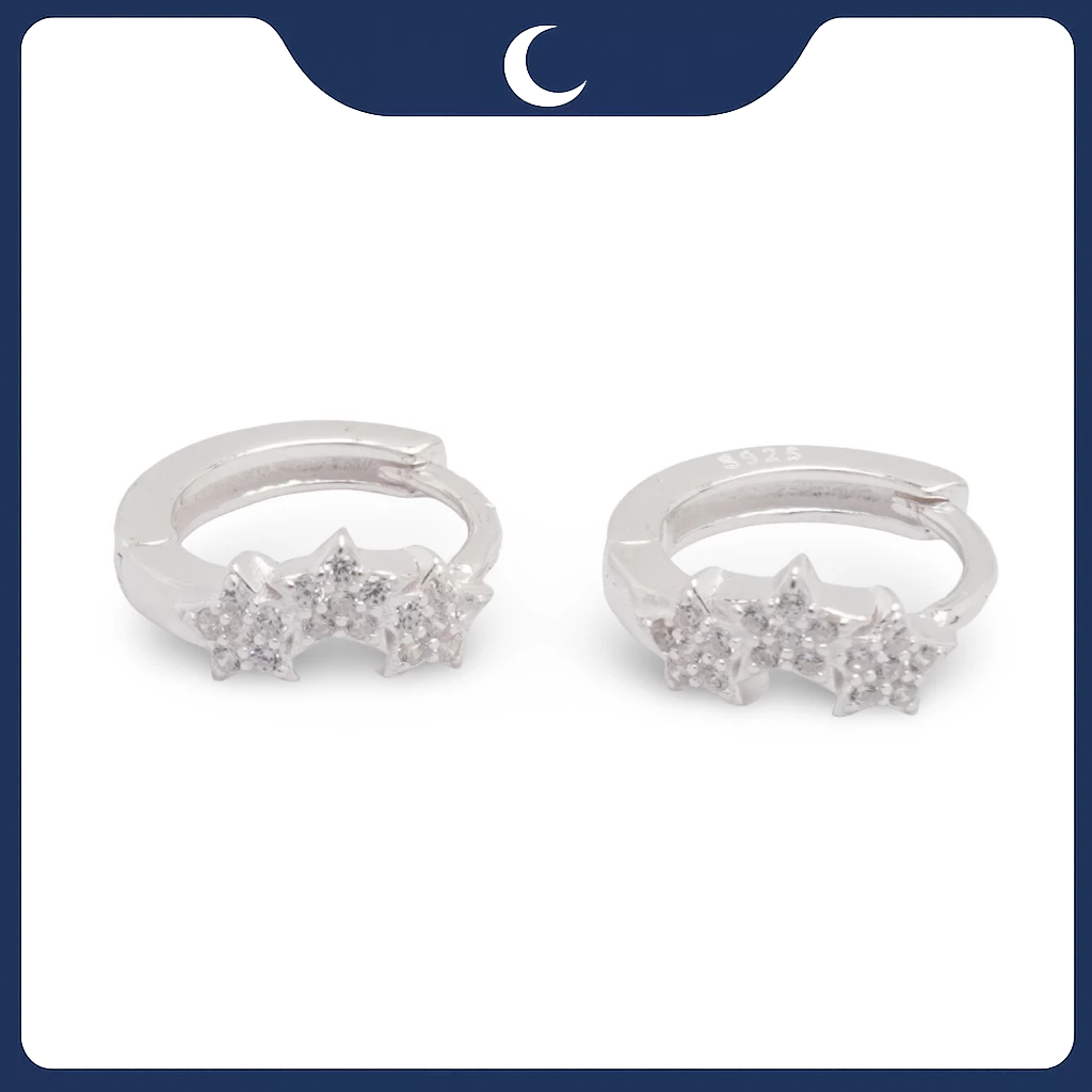 Khuyên tai bạc 925 Luna Jewelry dạng khoen hình ngôi sao nhỏ nạm đá