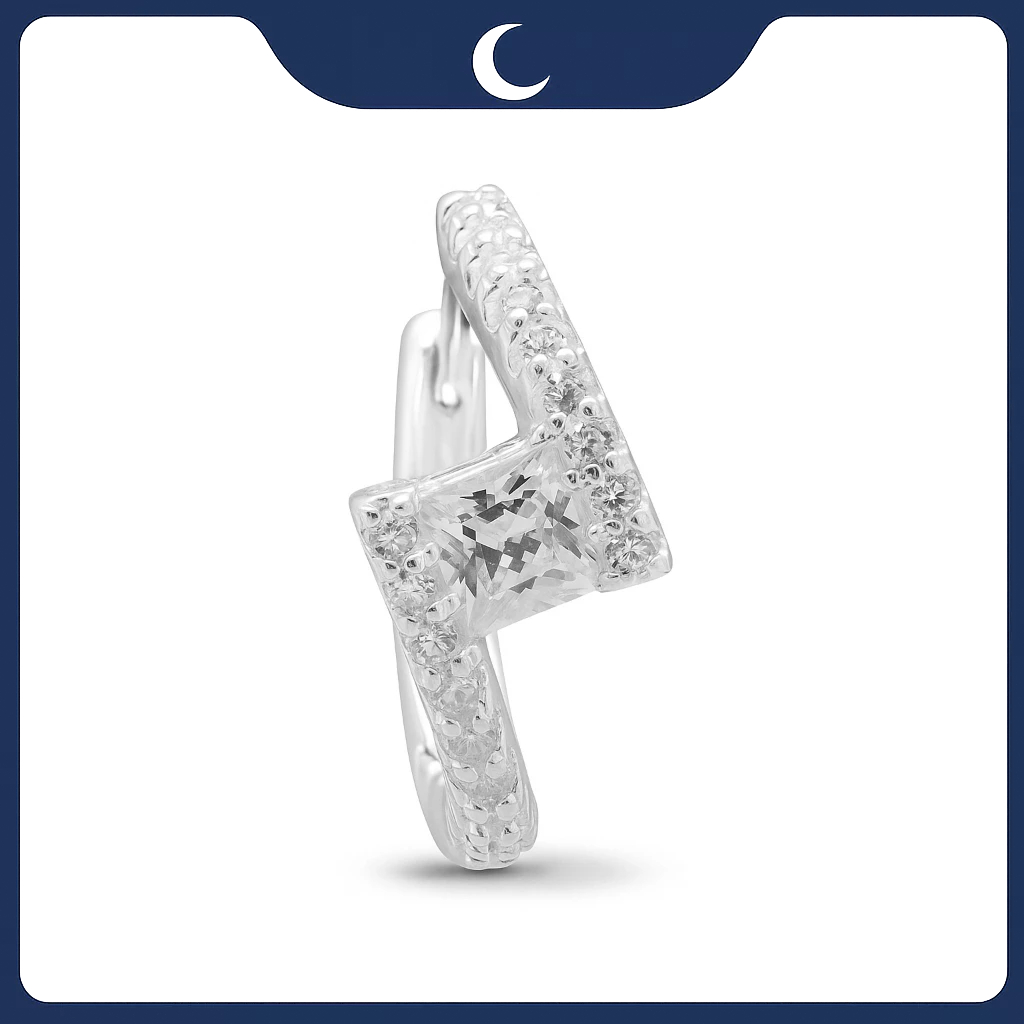 Khuyên tai bạc 925 dạng khoen mặt vuông đính đá Luna Jewelry