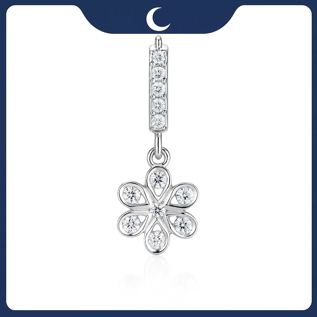 Khuyên tai bạc 925 Luna Jewelry dạng khoen bông hoa đính đá