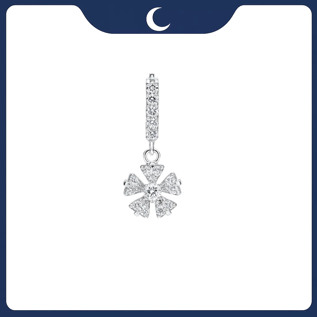 Khuyên tai bạc 925 Luna Jewelry khoen hình hoa đính đá