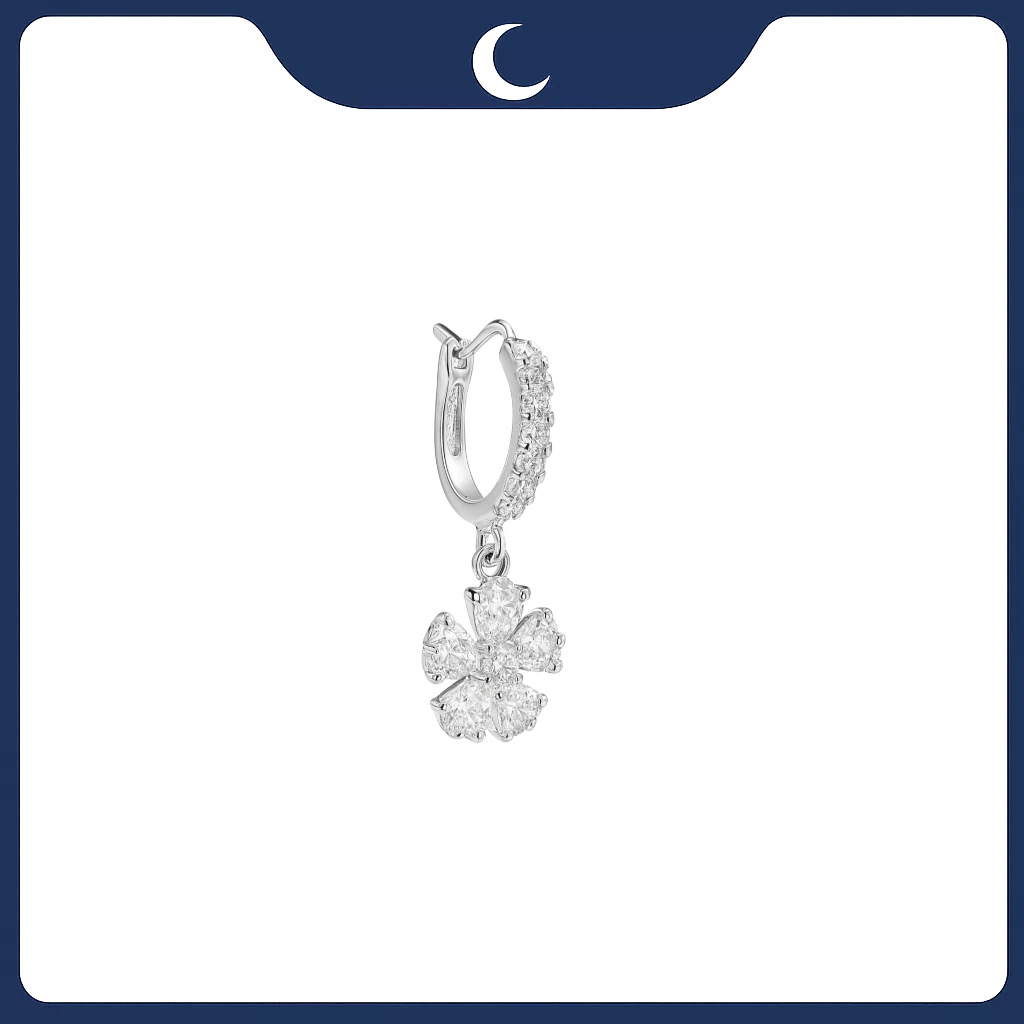 Khuyên tai bạc 925 Luna Jewelry khoen hình hoa đính đá