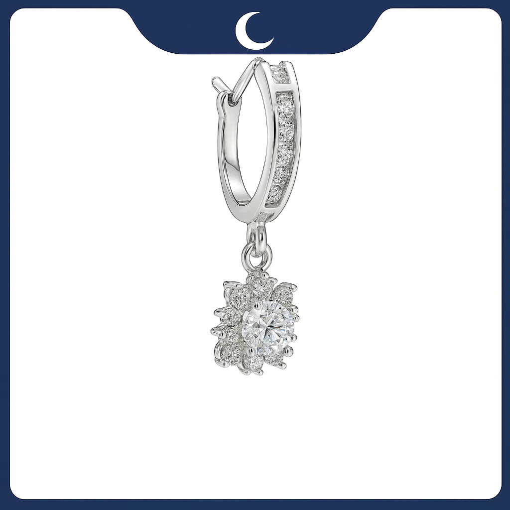 Khuyên tai bạc 925 Luna Jewelry dạng khoen đính Đá Mossanite 4mm lấp lánh