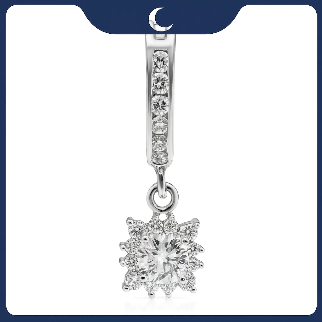 Khuyên tai bạc 925 Luna Jewelry dạng khoen đính Đá Mossanite 4mm lấp lánh