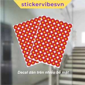 Decal Sticker, Set 70 Lá Cờ/FLAG Đỏ Sao Vàng Hình Tròn, Decor Kính, Dán Vở, Dán Mặt, Laptop SFL1