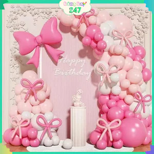 Set Trang Trí Nhiều Bóng Kèm Nơ Xanh, Hồng Màu Pastel Trang Trí Sinh Nhật, Decor Sự Kiện, Lễ Hội TUD6