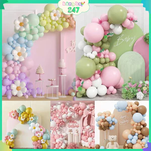 Set Bóng Bay Trang Trí Nhiều Tone Màu Hot Trend,Tặng Kèm Bơm Tay Băng Dính Dây Kết Set Bóng BB
