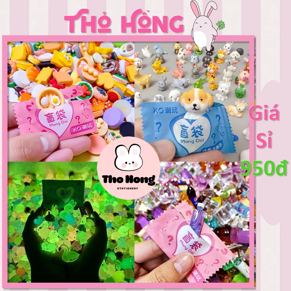 Túi Mù Charm Chai, Đồ Ăn, Blind Box, Viên Kẹo Charm Phát Sáng Các Loại Túi Bóc Quà- VPP Thỏ Hồng