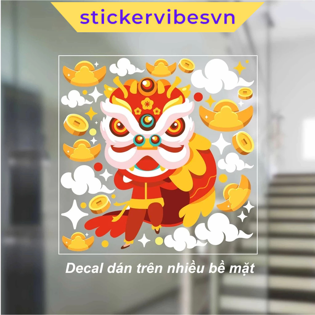 Decal Sticker, TET HOLIDAY & MÚA LÂN, dễ thương cute, decor kính, phòng ...