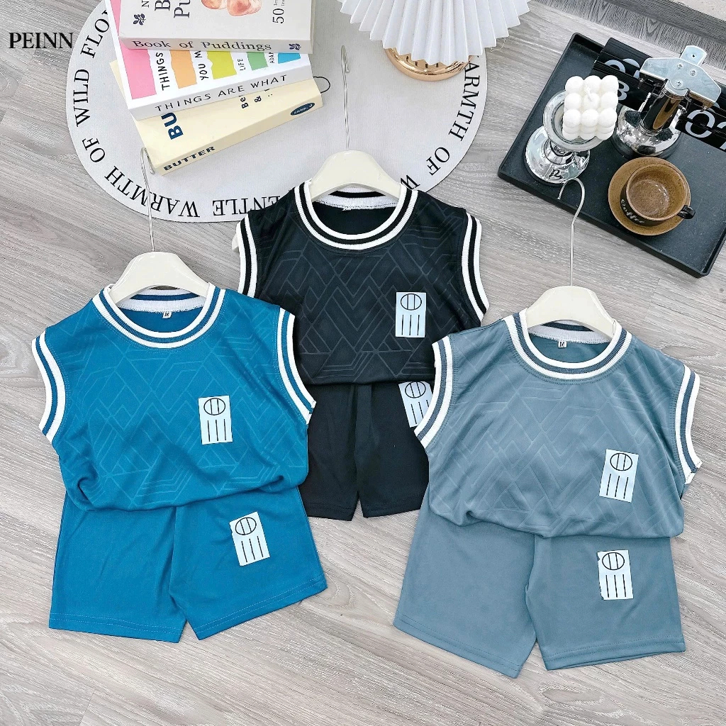 [Peinn] Bộ quần áo bé trai  14-52kg mẫu BA LỖ DẬP VÂN chất liệu co dãn thoáng mát, thiết kế phong cách. H56 - EB129