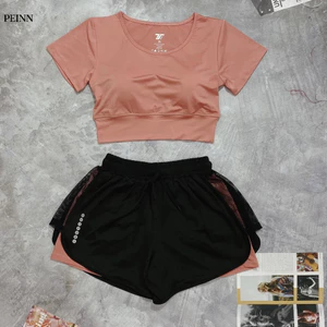 Bộ tập Gym nữ- quần áo tập gym yoga aerobic nữ croptop kết hợp quần đùi 2 lớp chất đẹp (NG03 )