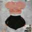 Bộ tập Gym nữ- quần áo tập gym yoga aerobic nữ croptop kết hợp quần đùi 2 lớp chất đẹp (NG03 )