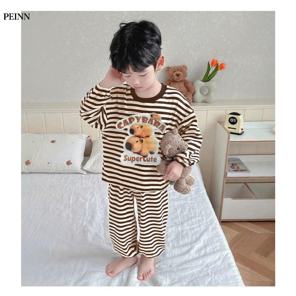 [Peinn] Bộ quần áo thu đông dài tay dành cho bé trai 14-45kg mẫu BỘ NGỦ KẺ nhiều hình khác nhau. labubu. D61 - EB30