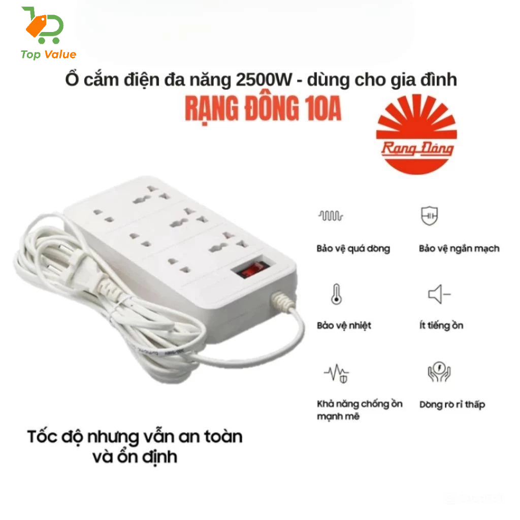 [Top Value] OC06 Ổ cắm đa năng Rạng Đông 10A công suất 2500W thiết kế an toàn sử dụng gia đình EL1-0902-14