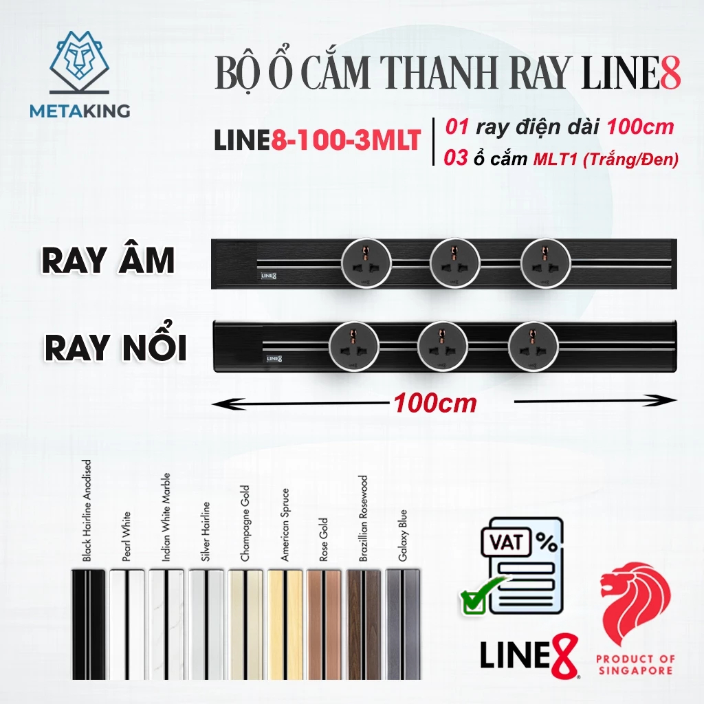 Bộ Ray Điện Line8 Dài 100CM + 3 Ổ Cắm MLT l BH 5 Năm I Hàng Chính Hãng ...
