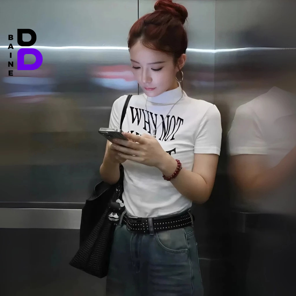 Áo BABYTEE Tay Ngắn CỔ LỌ WHY NOT In Hình DD85, Áo Thun Nữ Cổ Cao Chất Borip Cộc Tay BAINE | BigBuy360 - bigbuy360.vn
