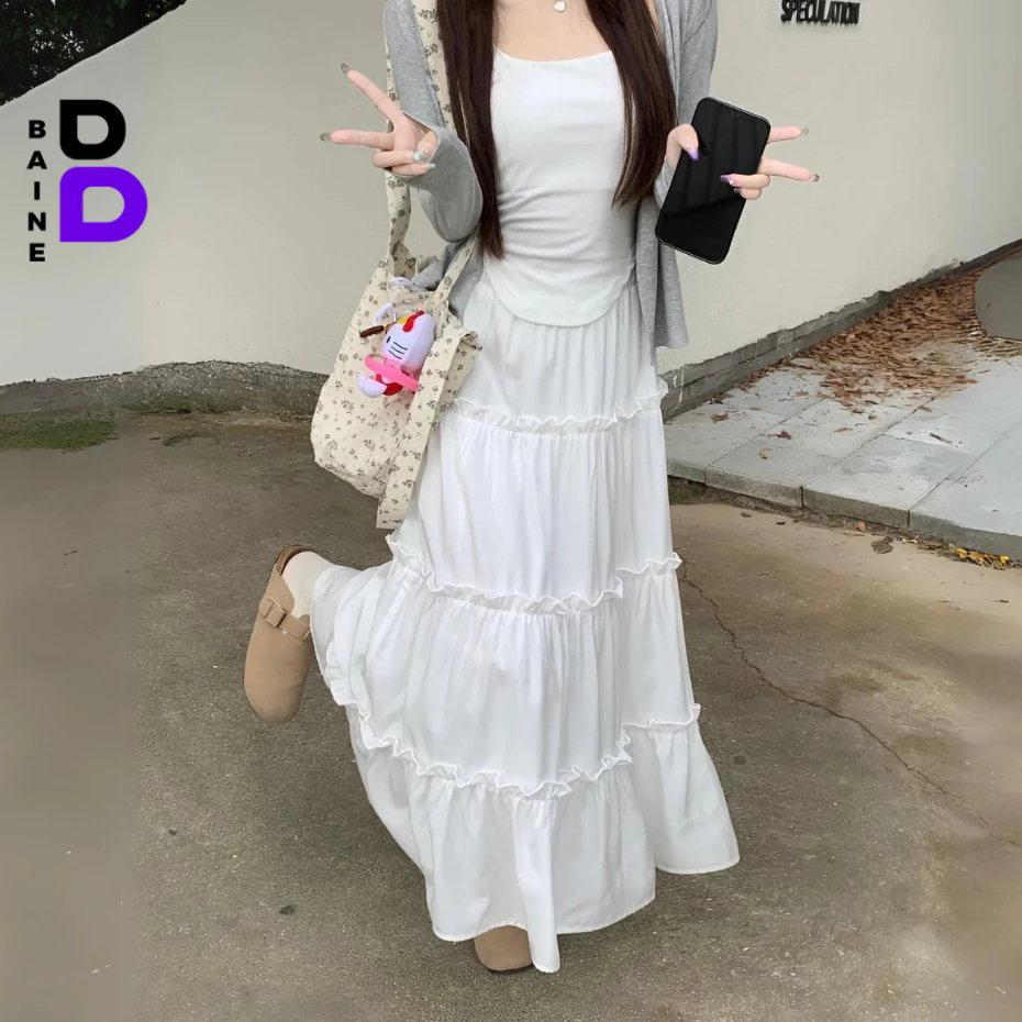 Chân Váy Voan Lụa Dáng Dài 2 Lớp Kiểu Trơn Midi Có Lót Trong Cạp Chun Lưng BAINE - CV19 | BigBuy360 - bigbuy360.vn