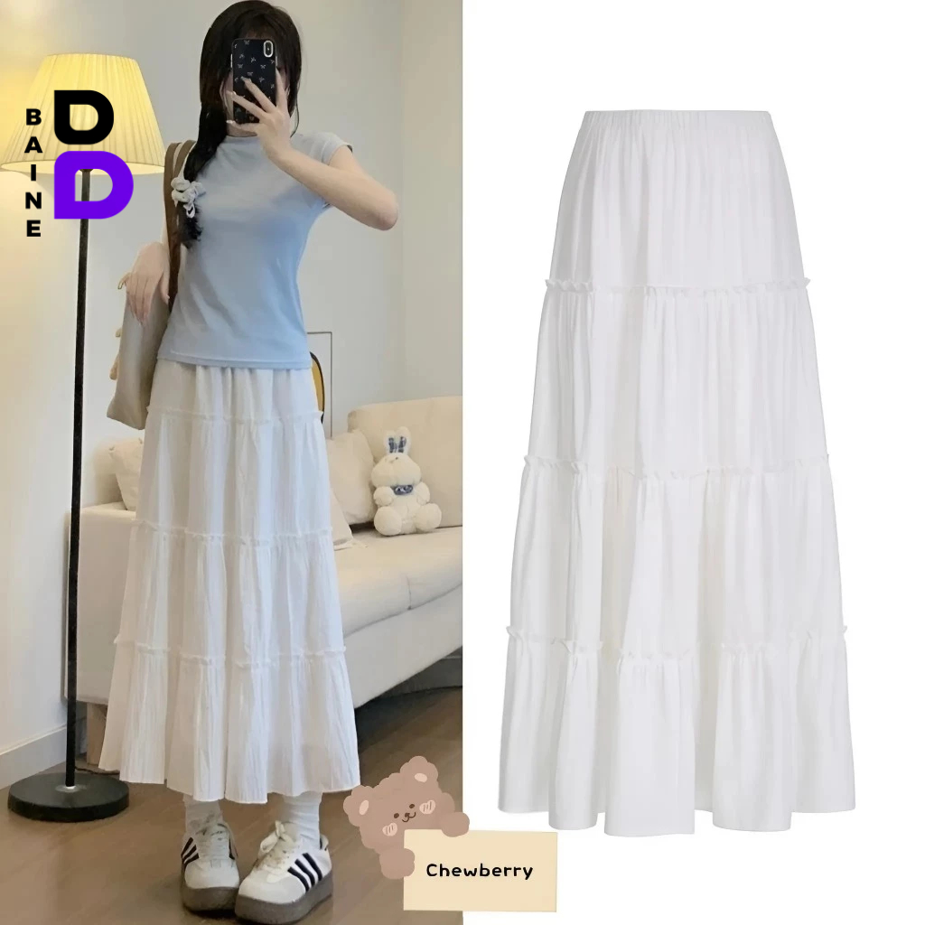 Chân Váy Voan Lụa Dáng Dài 2 Lớp Kiểu Trơn Midi Có Lót Trong Cạp Chun Lưng BAINE - CV19 | BigBuy360 - bigbuy360.vn