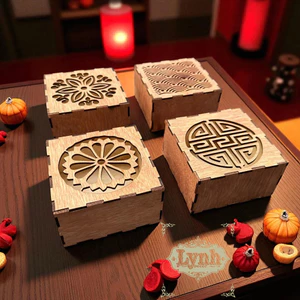 Hộp gỗ 3mm cắt laser đựng 1 bánh Trung Thu | Lynhdecor miễn phí khắc tên logo