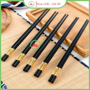 Bộ 10 Đũa Mạ Vàng Hàn Quốc Nhựa Đen Nhật Cao Cấp Chống Trơn Chống Mốc Chịu Nhiệt