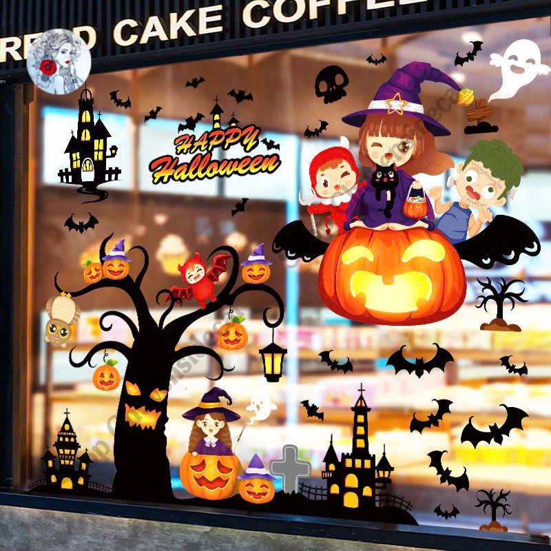 (Mẫu Mới) Decal Trang Trí Chủ Đề Halloween Nhiều Mẫu - Hình Dán Hít Tĩnh Điện
