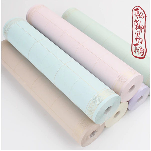 20 mét Giấy Xuyến Chỉ Kẻ Ô Mễ  Bán Sinh Bán Thục Nhuộm Sáp Viền Hoa Văn Luyện Thư Pháp Hán Việt