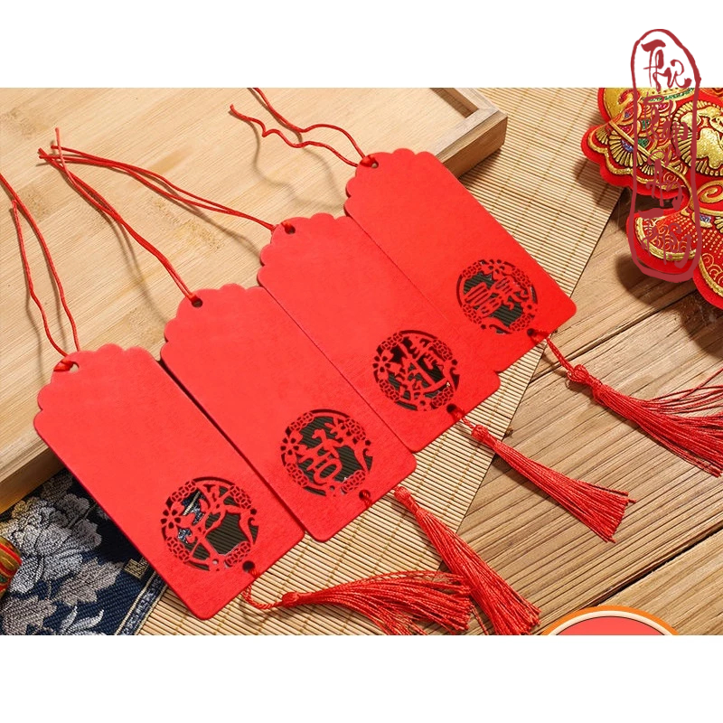 Thẻ Gỗ Viết Chữ Thư Pháp Treo Trang Trí Có Dây Tua Rua