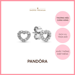 Hoa Tai Pandora Moments Bạc Trái Tim Đính Đá