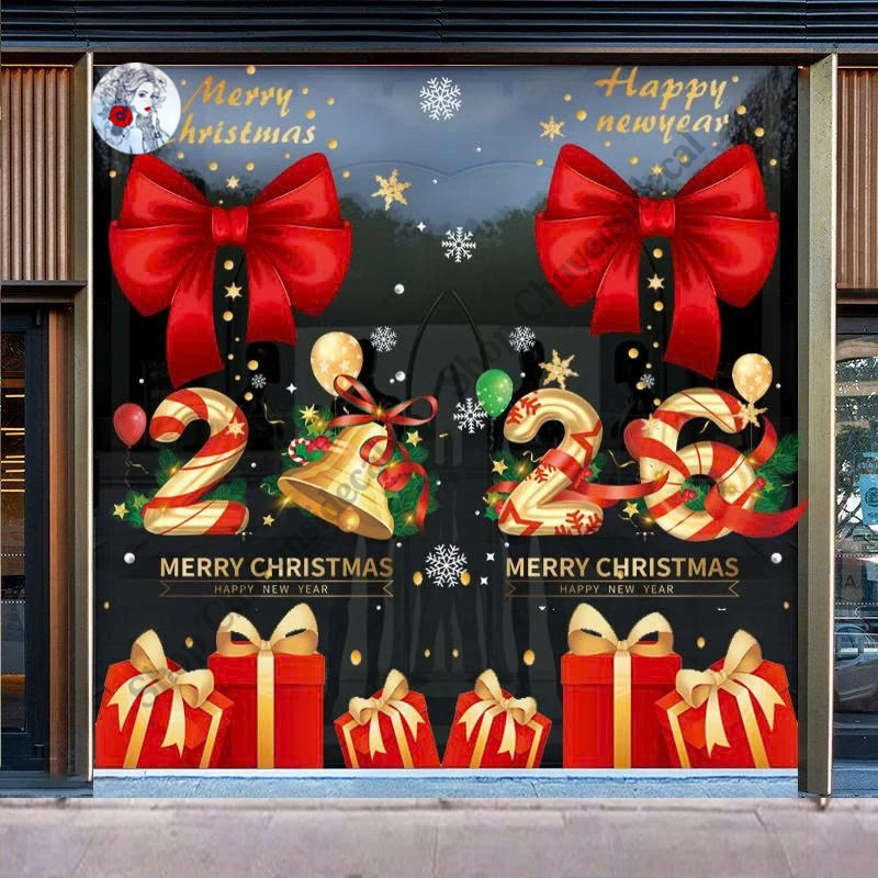 Combo Decal Trang Trí Noel, Trang Trí Tết Hít Tĩnh Điện Cặp Nơ Đỏ Phối Chân Quà Xinh