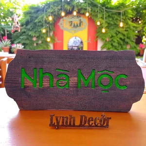 BẢNG HIỆU GỖ THÔNG DÀY 3cm (CNC ĐỔ MÀU ÂM CHỮ) VINTAGE NGOÀI TRỜI | LynhDecor miễn phí thiết kế