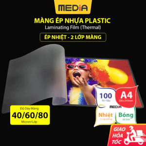 Giấy Ép Plastic A4 Media Khổ 21.5 x 32cm (A4) 100 Tờ Dày 40/60/80 Micro Màng Plastic A4 Màng Ép Nhựa