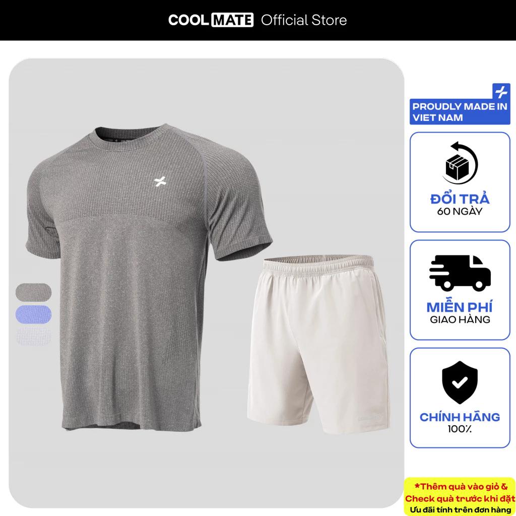 [TẶNG COMBO 2 TẤT]Set thể thao nam Áo Tshirt Training Seamless Body Mapping Quần Shorts 7 inch đa năng Coolmate