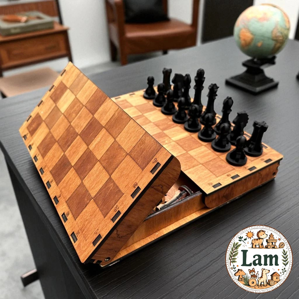 Cờ Vua Bằng Gỗ Plywood 5mm,có hộp gỗ | LAM miễn phí khắc tên theo yêu cầu làm quà tặng lưu niệm