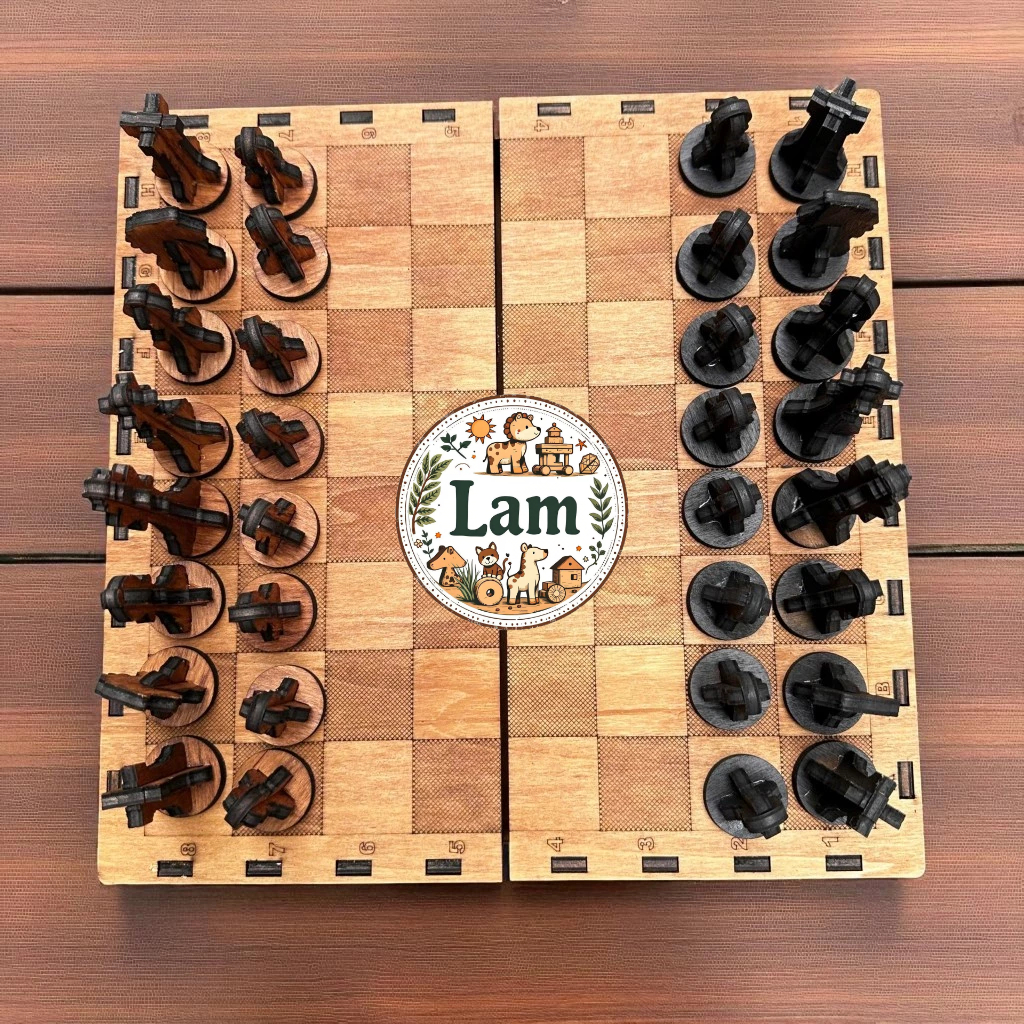 Cờ Vua Bằng Gỗ Plywood 5mm,có hộp gỗ | LAM miễn phí khắc tên theo yêu cầu làm quà tặng lưu niệm