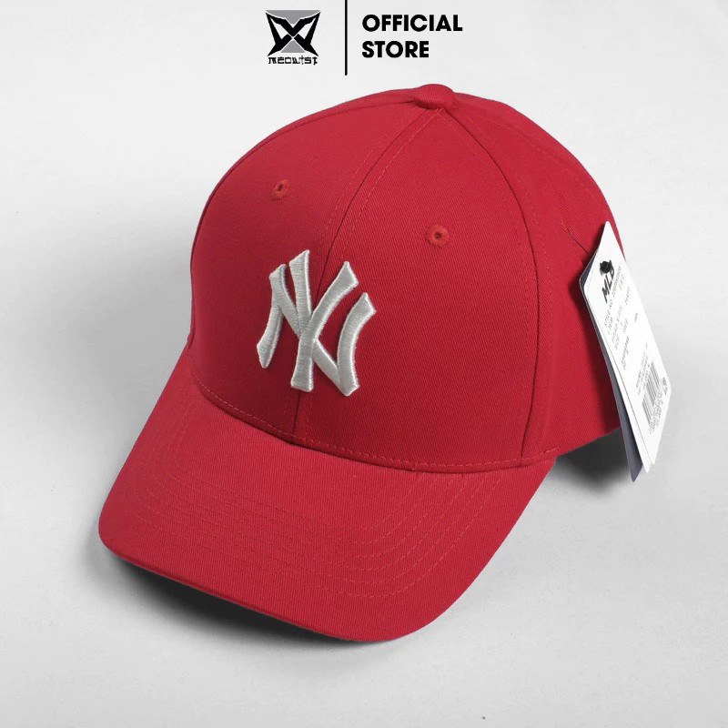 Mũ Nón lưỡi trai MLB Meowist Unisex chất liệu Kaki màu đỏ logo NY, nón lưỡi trai thời trang, thể thao