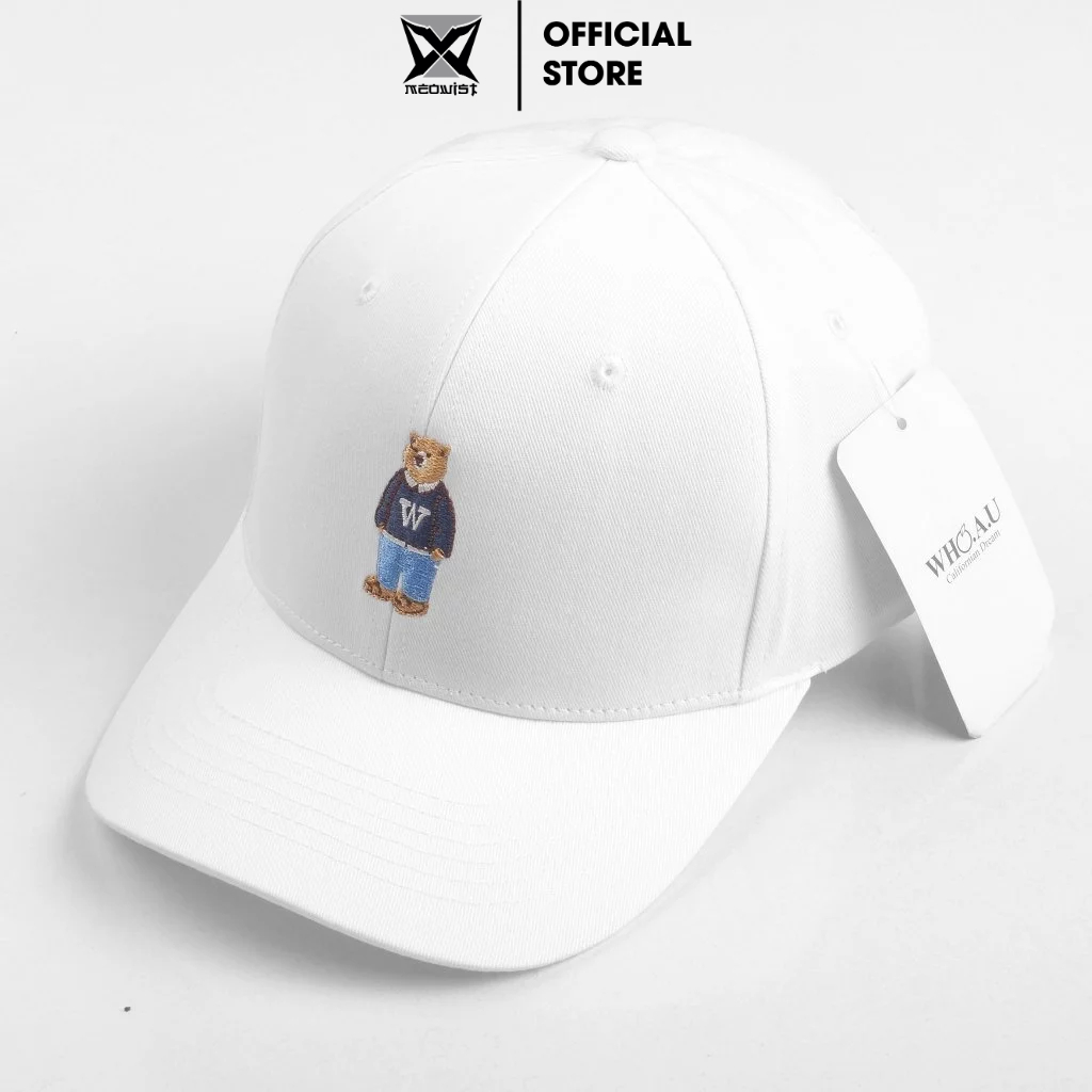Mũ Nón lưỡi trai Meowist Unisex WHOAU chất liệu vải Kaki logo Gấu trắng ,nón lưỡi trai Hàn Quốc