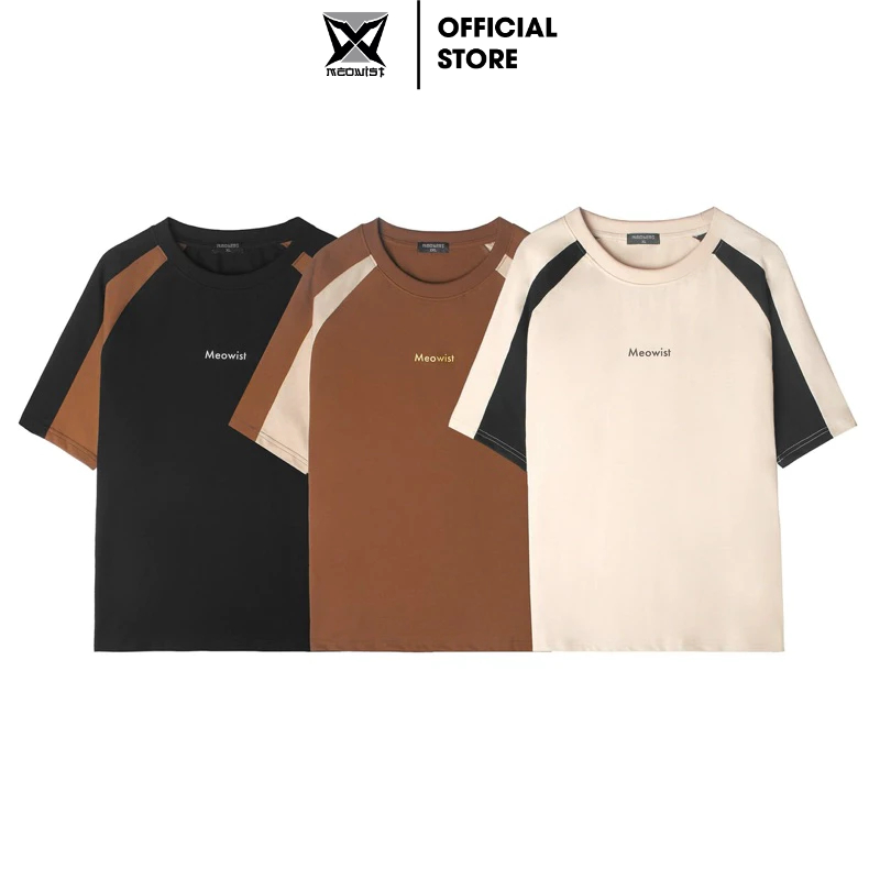 Áo Thun Raglan MEOWIST Nam Nữ Unisex Cotton Phối  3 Màu, Áo Phông Unisex Mẫu Mới Nhất