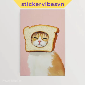 Tranh dán tường fomex, Cat in a Bread Slice, có sẵn keo dán 2 mặt, nhận in theo yêu cầu