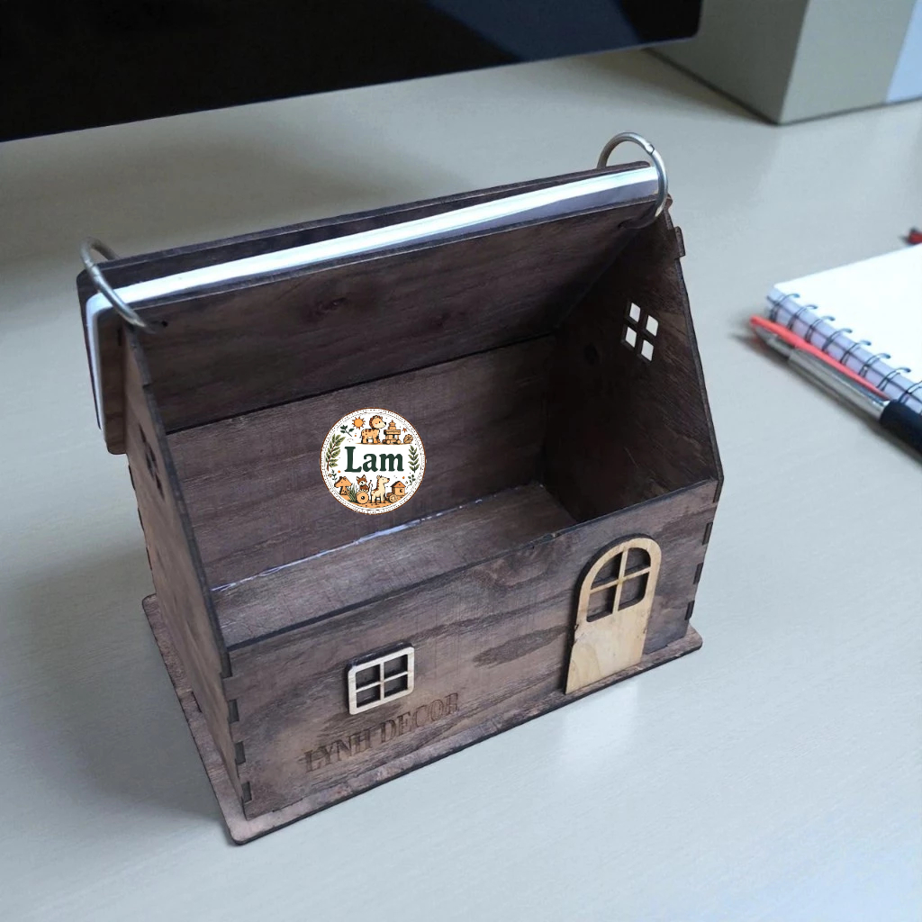 Lịch gỗ Ngôi Nhà, Lịch để bàn đa năng | LynhDecor Miễn Phí in,khắc tên Logo theo yêu cầu