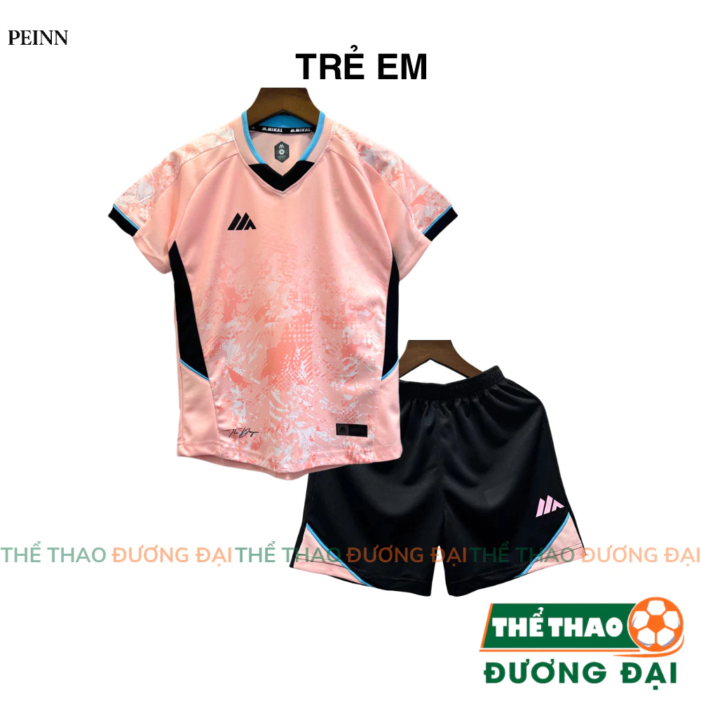 [Peinn] Quần Áo Bóng Đá Trẻ Em Thiết Kế Mikal K3 Hồng Thun Mè Thoáng Khí Đồ Đá Banh Cho Bé