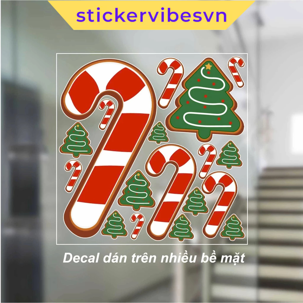 Decal Sticker, MERRY X-MAS & Gingerbread & Candy Canes dễ thương cute ...