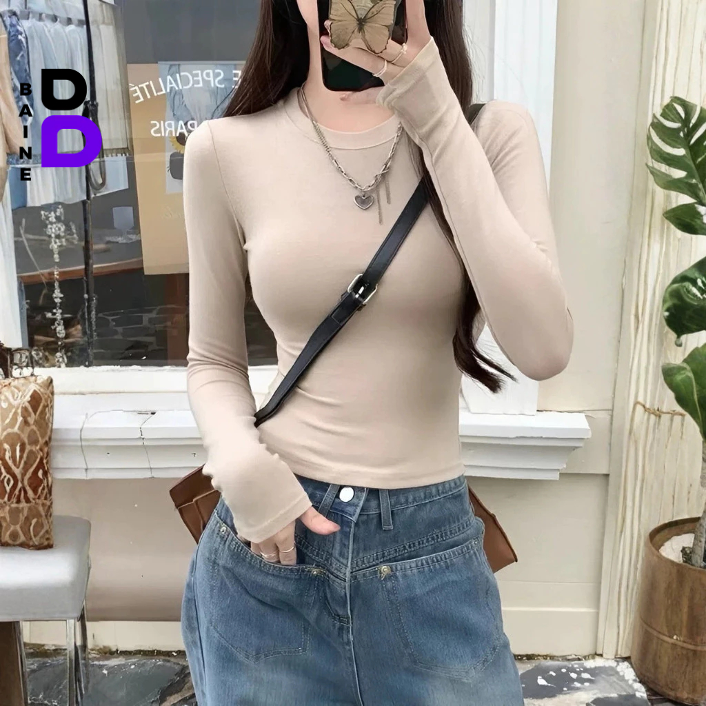 [MÀU MỚI] Áo Thun Nữ Tay Dài Cổ Tròn Ôm Body Chất Borip Lụa Co Giãn 4 Chiều Mềm Mịn BAINE - DD116 | BigBuy360 - bigbuy360.vn