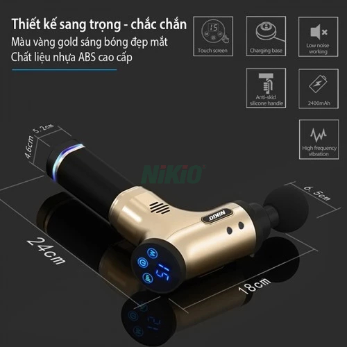 Súng Massage Giảm Căng Cơ Đau Nhức Nikio Nhật Bản NK-171 - 6 đầu, 6 tốc độ, 5 kiểu massage